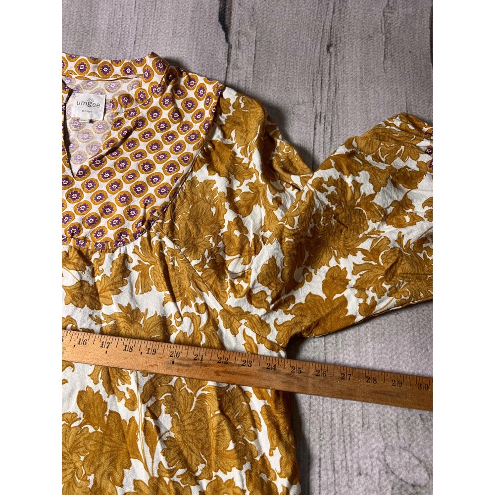 Umgee Blouse Womens 2XL Yellow Floral Boho Balloon Sleeve V-Neck Top - Picture 7 of 8